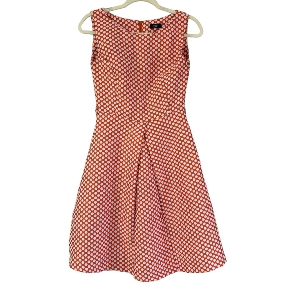 F&F Retro Orange Polkadot Fit And Flare A-Line Dress Women’s XS- S Feminine